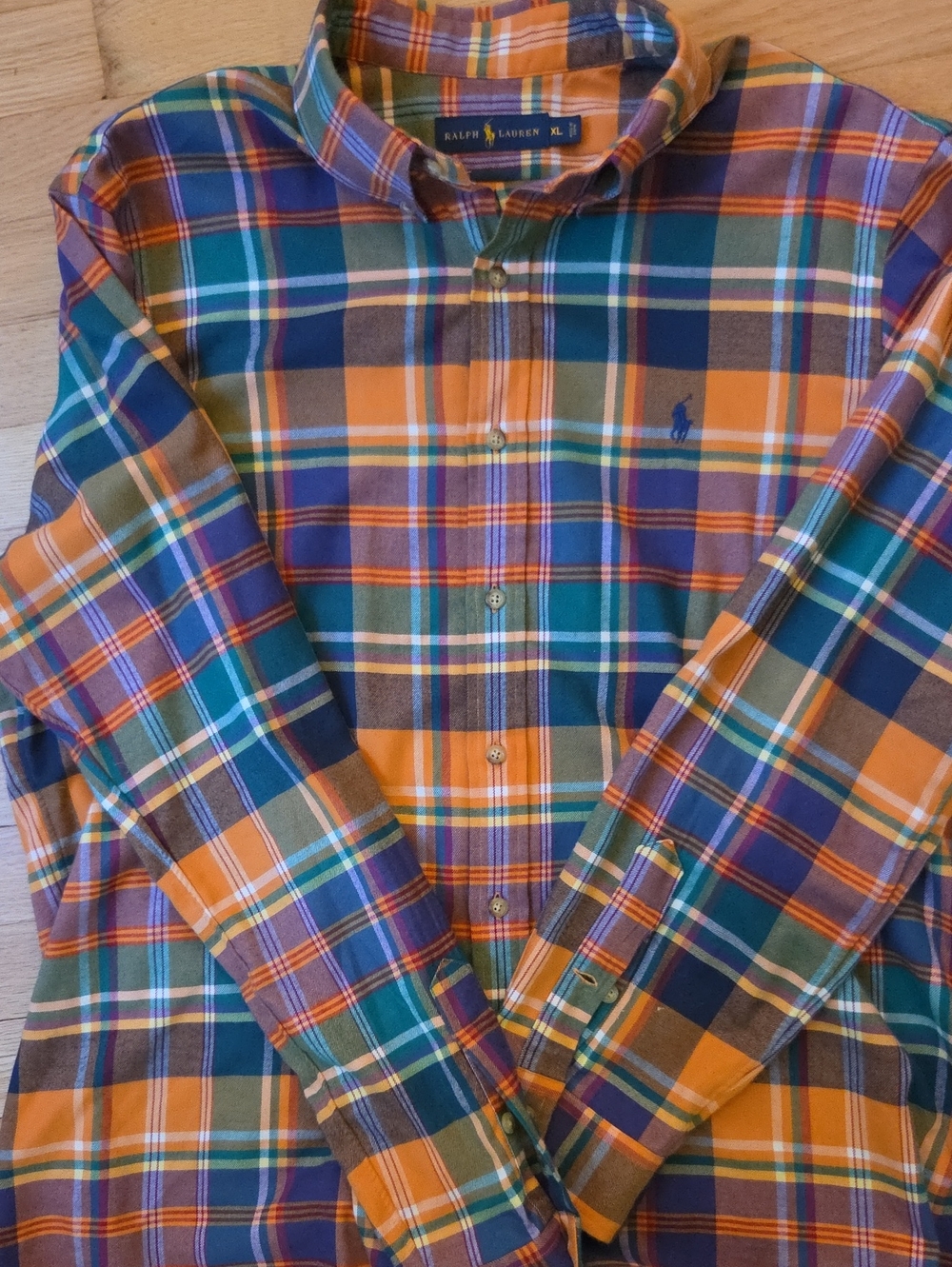 Polo Ralph Lauren Men's XL Plaid Flannel Button Down Shirt Orange Purple Green